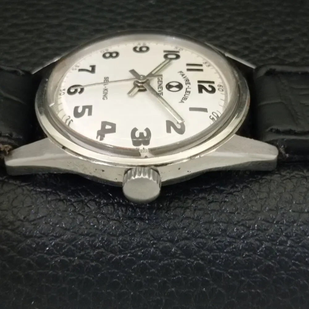 Vintage 1973 Favre Leuba Manual Mens Silver Watch W/Leather Strap - Picture 5 of 9